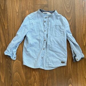 H&M Light Blue Button Down Collarless Shirt 6T